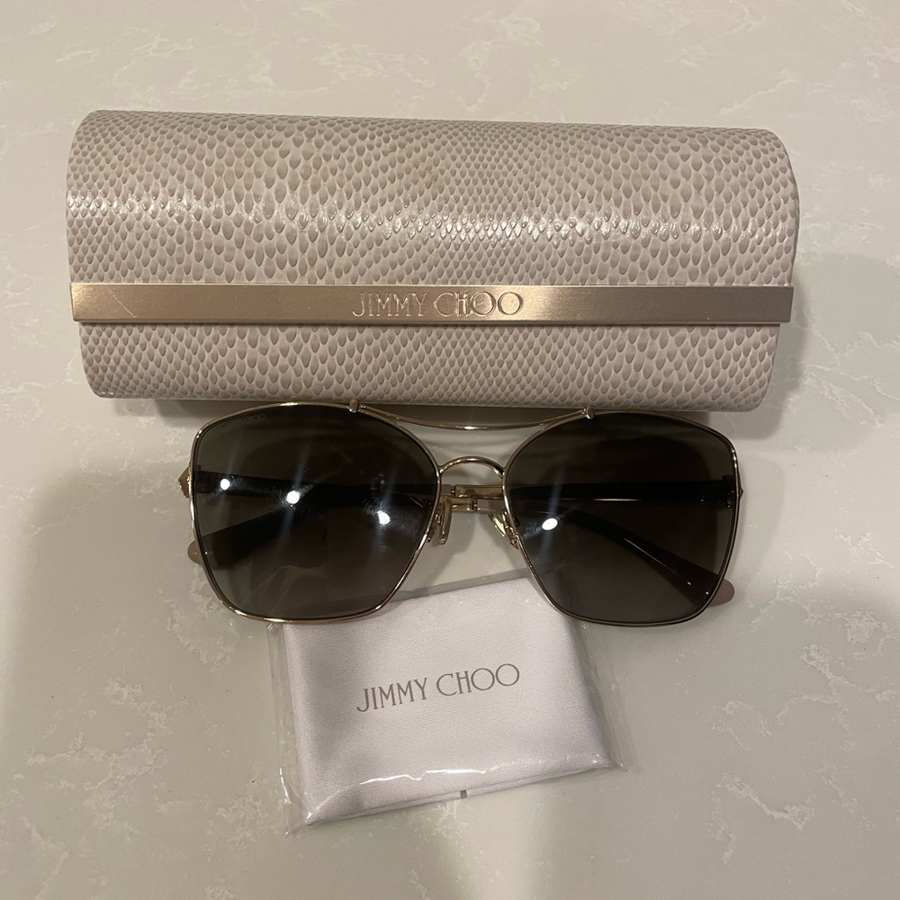 Jimmy Choo Gold and Black Sunglasses with Textured Case